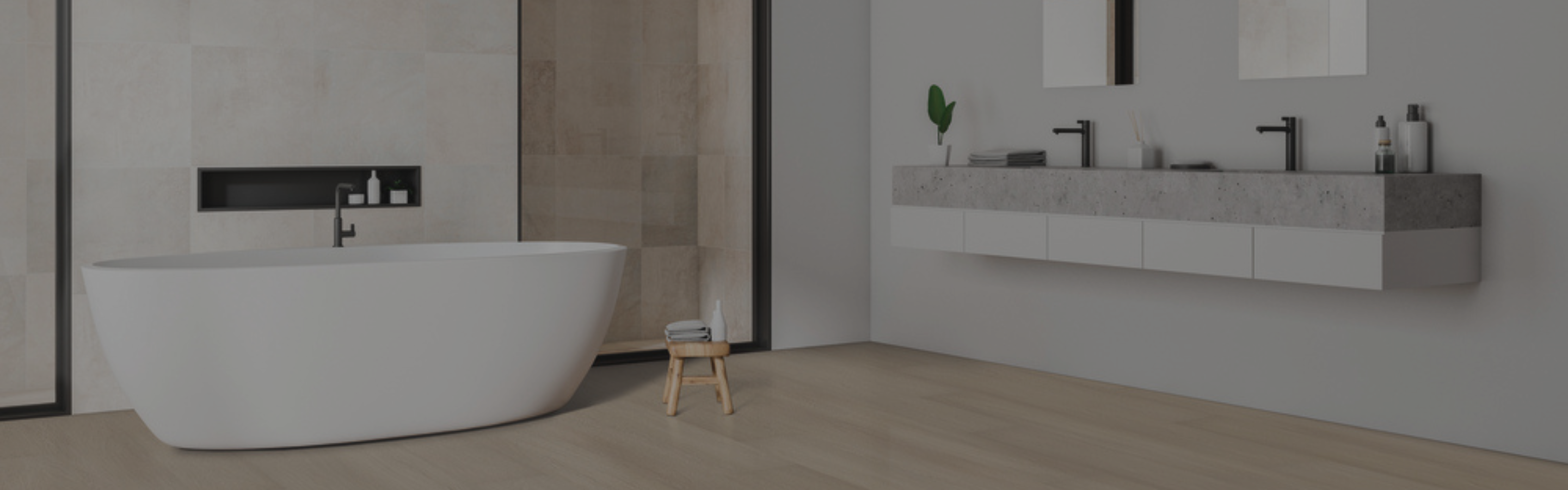 soaker tub and floating vanities with tile shower bathroom installation